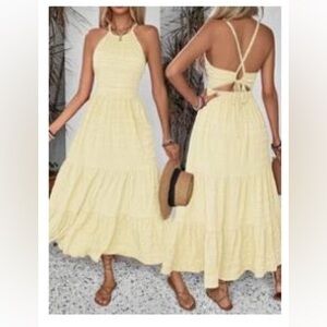 Elegant Yellow Halter Maxi Dress